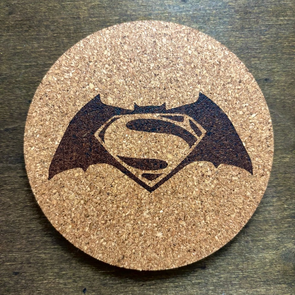 Batman V Superman Logo Laser Engraved Cork Coaster